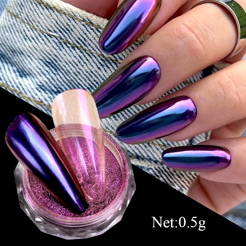 1Box Metallic Nail Powder Chameleon Pearl Effect Rubbing on Mirror Chrome Pigment Dust UV Gel Polish Nail Art Manicure Supplies