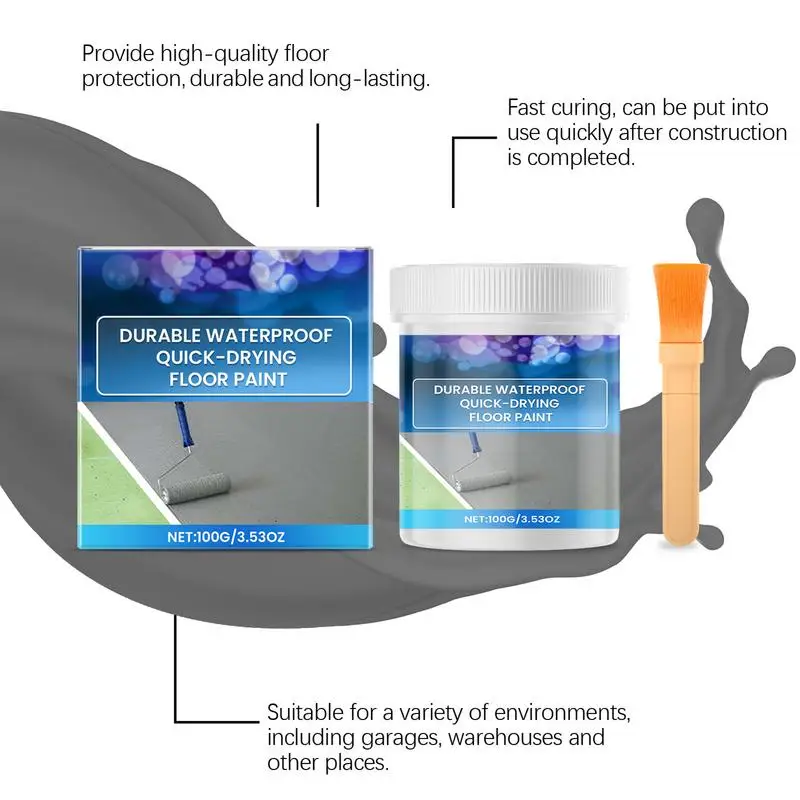 Garage Paint Floor Quick-Dry Interior Exterior Floor Paint Waterproof Resurface Kit With Brush Refinishing Tool Water-Based