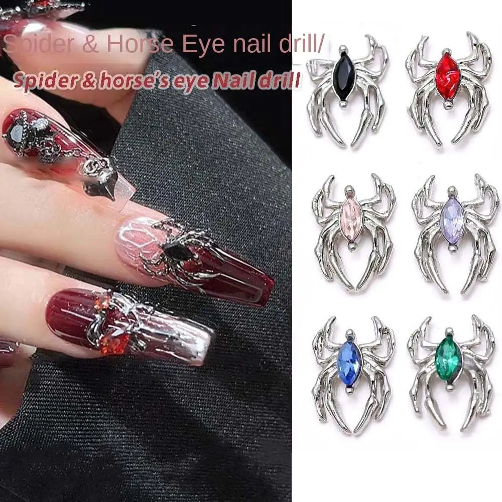 5pcs Silver Spider Figure Nail Charms Halloween Design Metal Nail Parts Crystal Nail Art Decor for Manicure DIY Nail Accessories