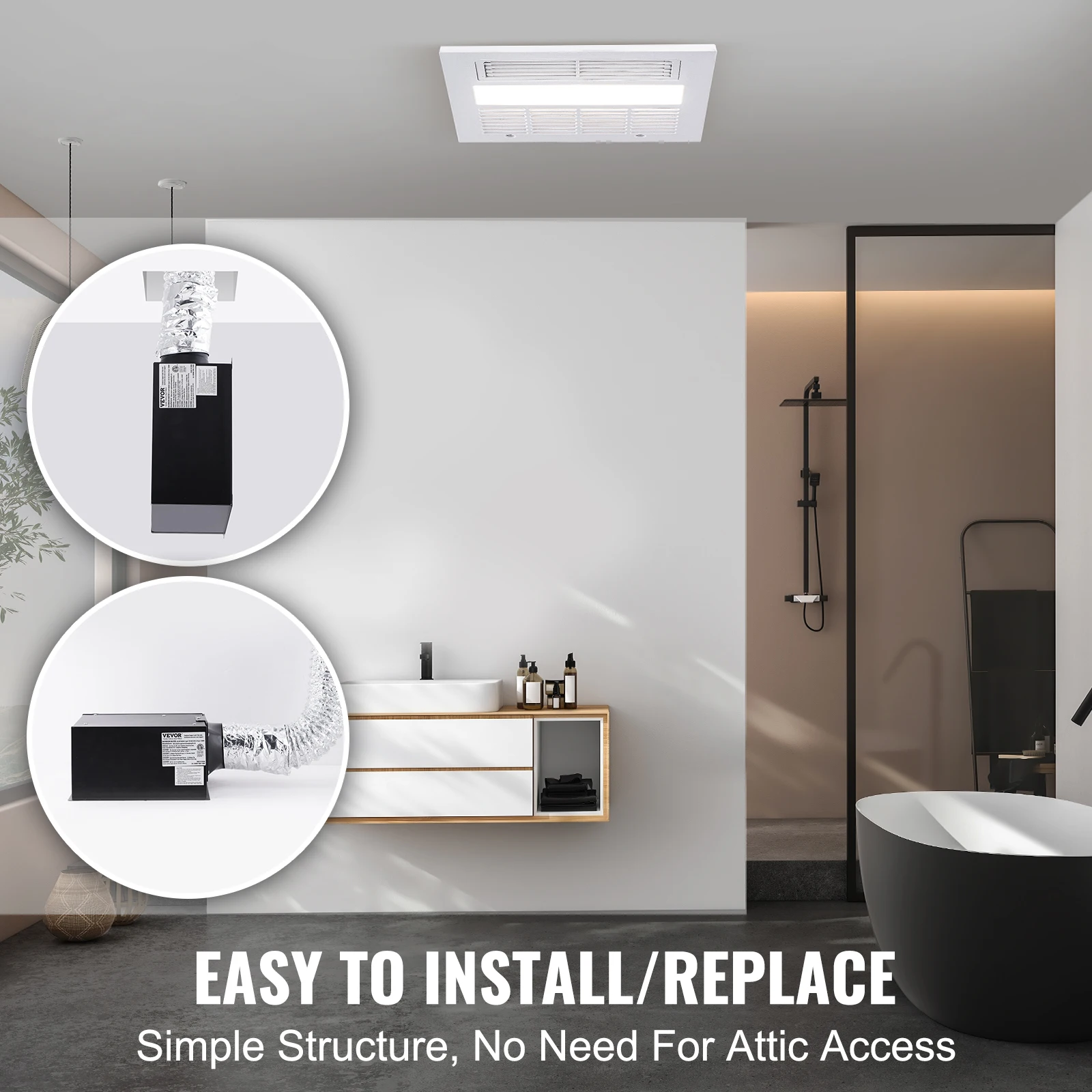 Bathroom Exhaust Fan 80/110CFM Ventilation 1.5sones Low Noise Operation Energy-Saving Bathroom Ceiling