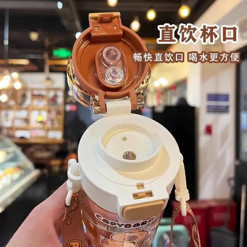 Capybara Transparent Straw Cup Capybara Cartoon Plastic Water Cup with Portable Handle for Wedding and Student Use kapibara bott plastic water bottle plastic cup