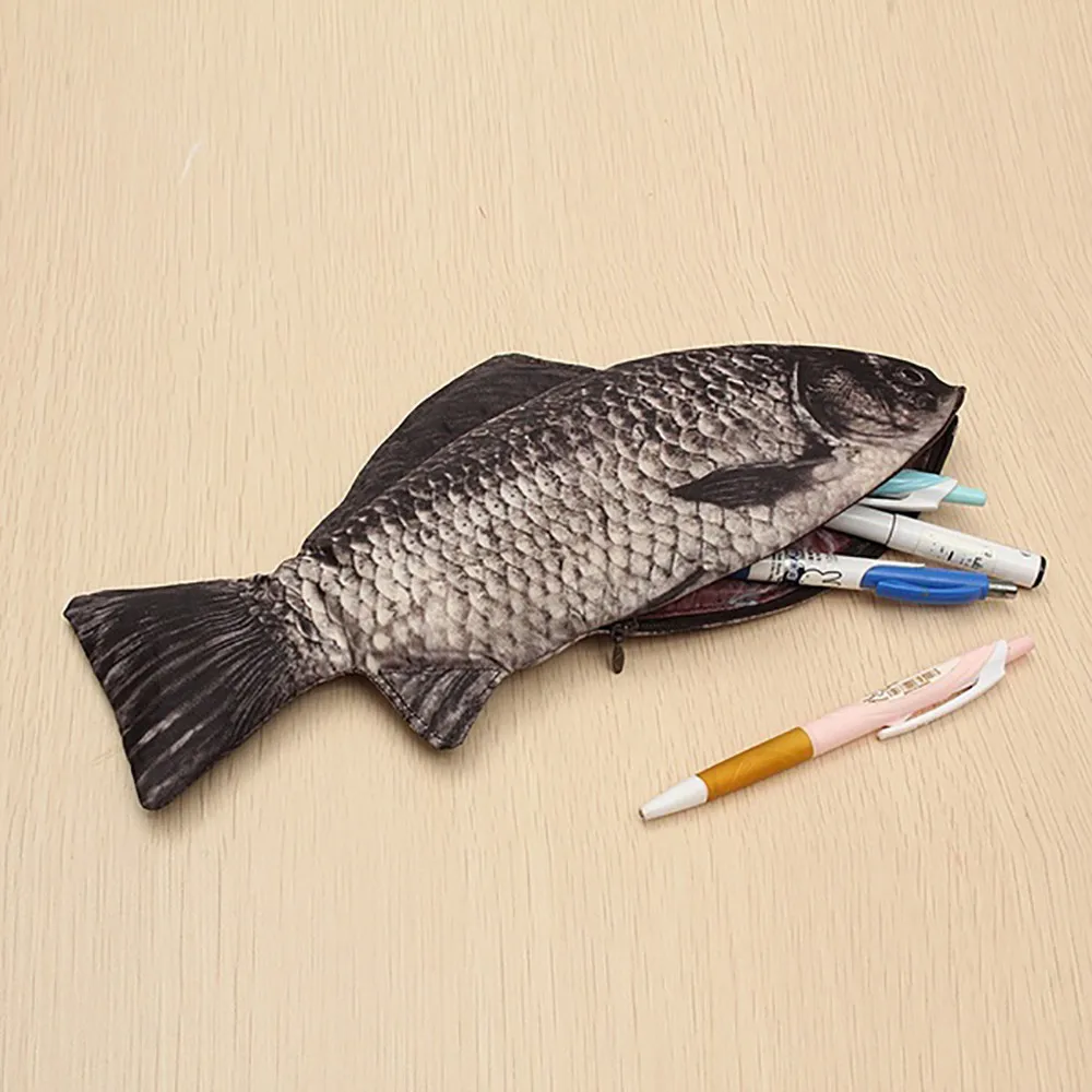 Creative Carp Realistic Fish Shape Make-up Pouch Pen Pencil Case With Zipper Back To School Pencil Pouch Coin Purse