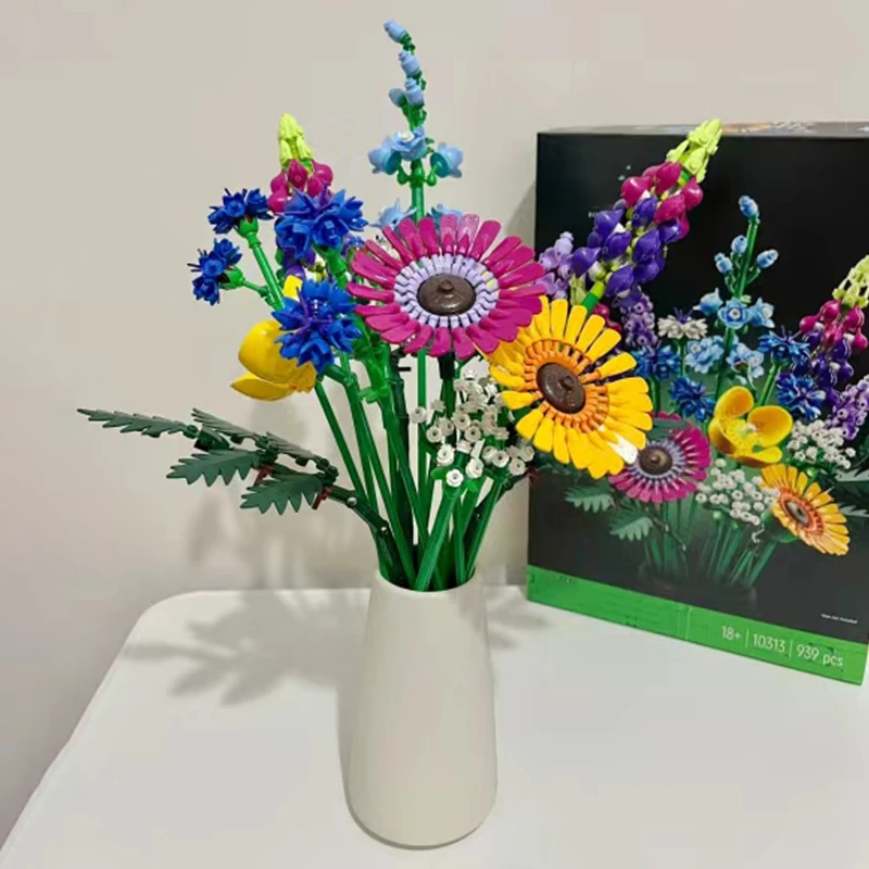 939pcs Wildflower Bouquet Home Decoration Accessories Building Blocks Creative Plant Series Giving Girlfriends Gifts 10313 5