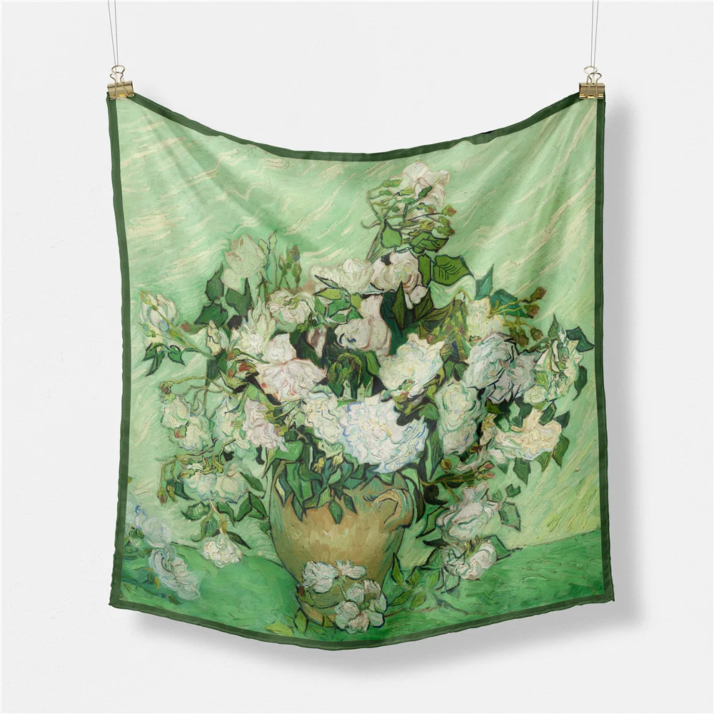 

Oil Painting 100% Silk Scarf Fashion Bandana Women Scarf Wraps 53cm Square Scarves Hijab Scarf Neckerchief 50 designs available