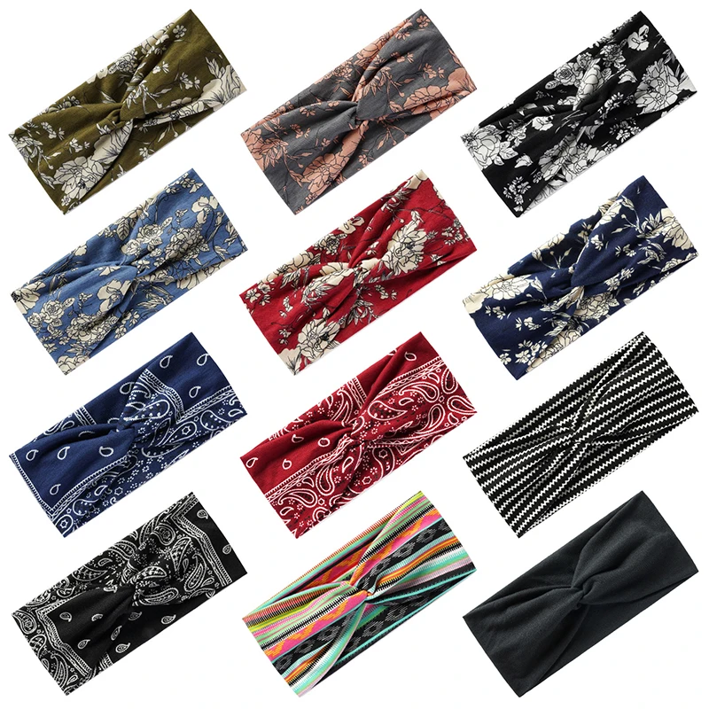 Boho Style Wide Headbands For Women Extra Large Turban Workout Headband Fashion Yoga Hair Bands Twisted Thick Hair Accessories sports headbands