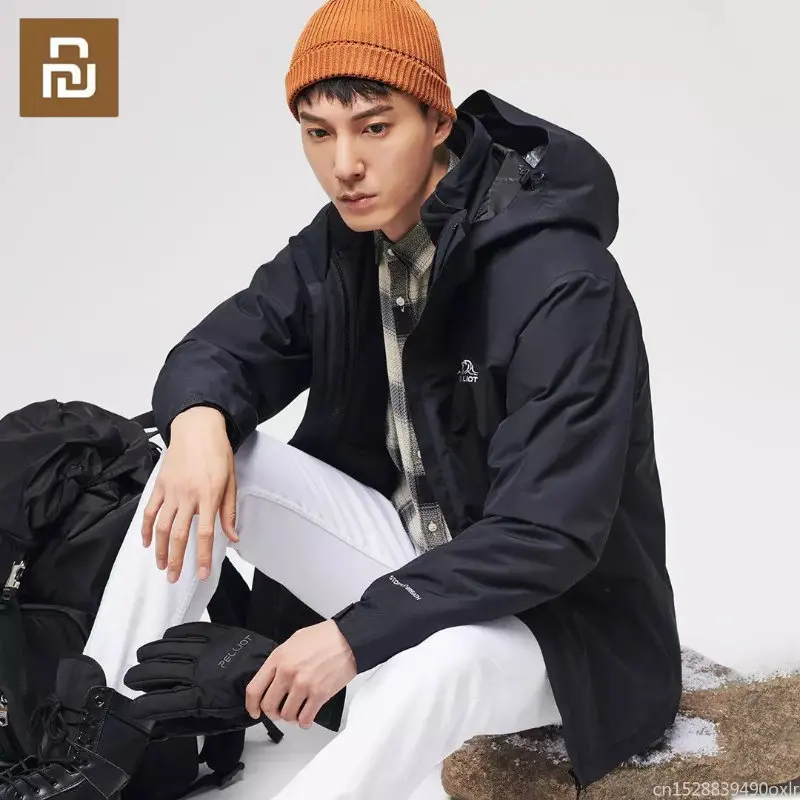 

2022 Youpin Winter PELLIOT Men Jackets Windproof Waterproof Jacket Warm Two Piece Setautumn Removable Cap Hiking Coat Tourism