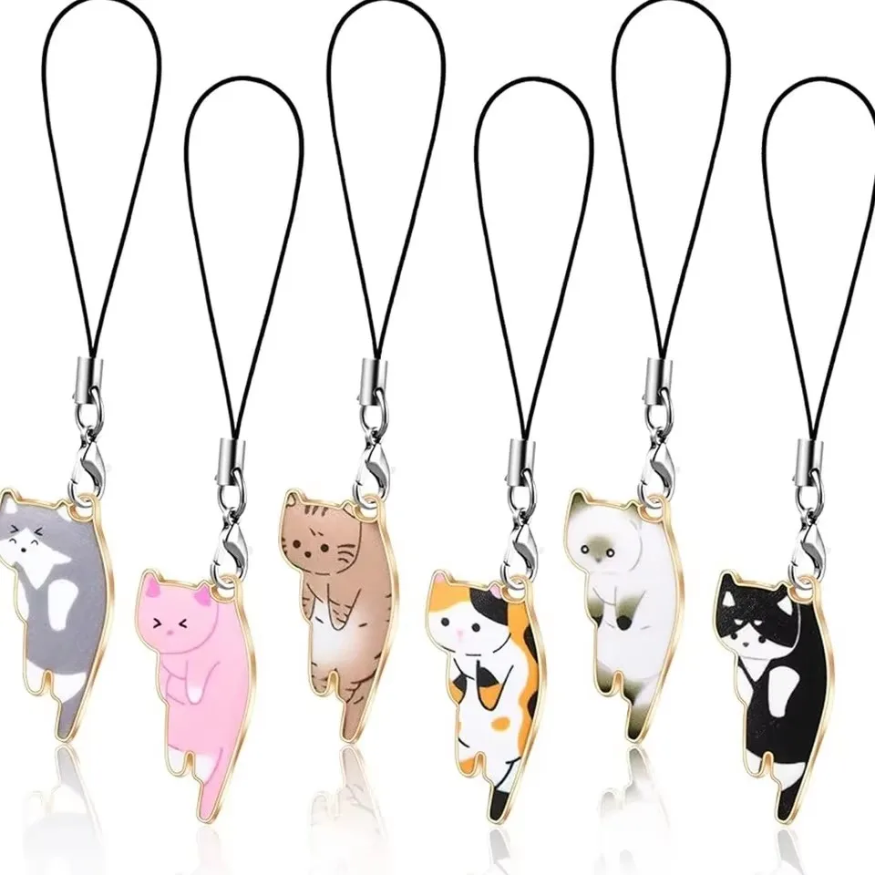 귀여운 새끼 고양이 끈 장식 고양이 펜던트 키체인, 휴대폰 케이스 스트랩, 걸이줄, 열쇠고리, 오토바이 키, 자동차 액세서리