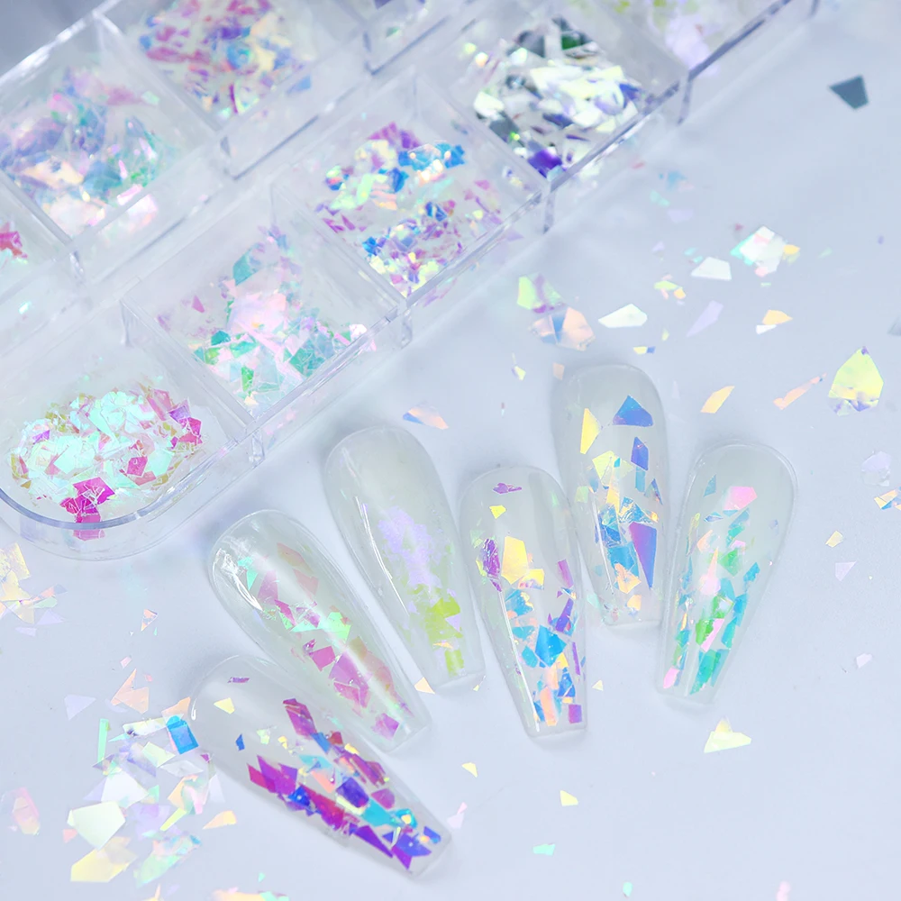 Iridescent Irregular Nail Glitter Flakes Nail Art Decoration AB Mermaid Broken Glass Foil For Manicure Design Nails Accessories 3