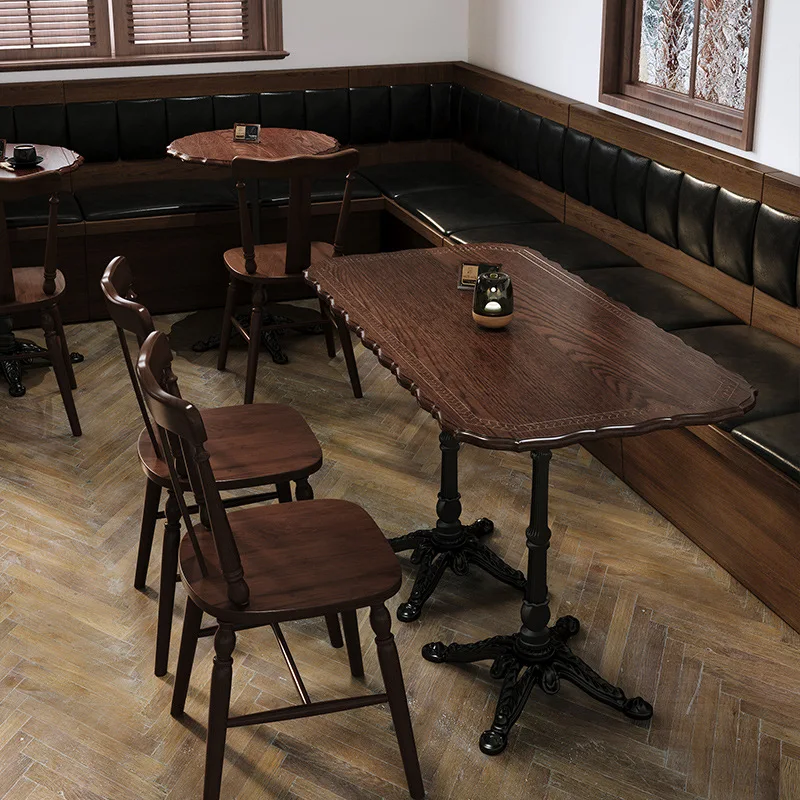 Retro Bar Table and Chair Combination Bakery Solid Wood Table Commercial Dining Booth (5)