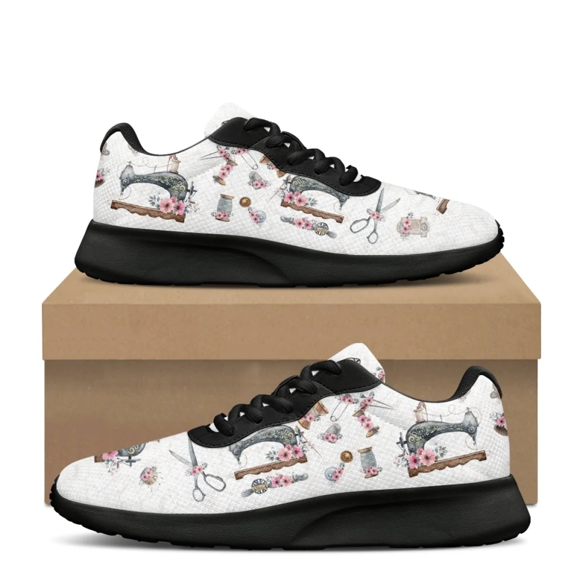 Sewing Machine Flower Pattern Women's Jogging Shoes Cozy Soft Sneaker Durable Gym Teen Sneakers Print On Demand tenis masculino
