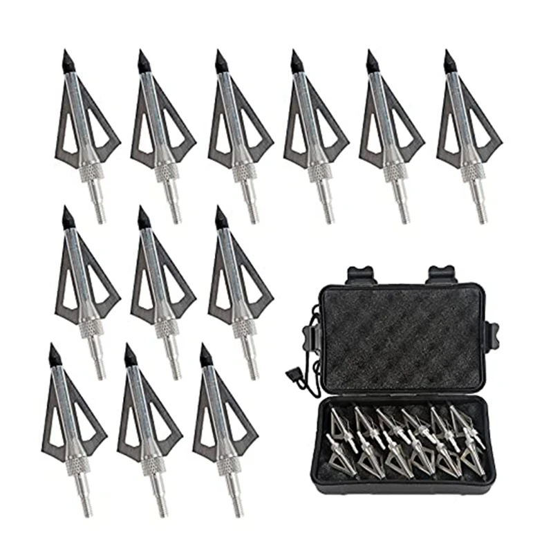 12 Pcs Metal Hunting Archery Broadheads 100 Grain 3 Blades Blades Arrowheads Compatible With Crossbow And Compound Bow 1