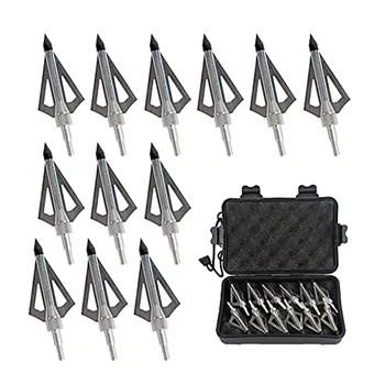 12 Pcs Metal Hunting Archery Broadheads 100 Grain 3 Blades Blades Arrowheads Compatible With Crossbow And Compound Bow 1