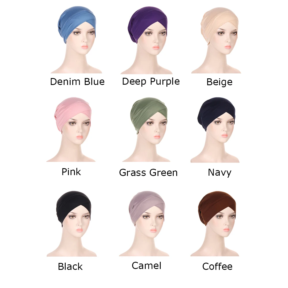 Women Muslim Hijab Headscarf Inner Hijab Caps Ladies Islamic Cross Headband Turban Headwrap Hairband Women Muslim Hijab Scarf