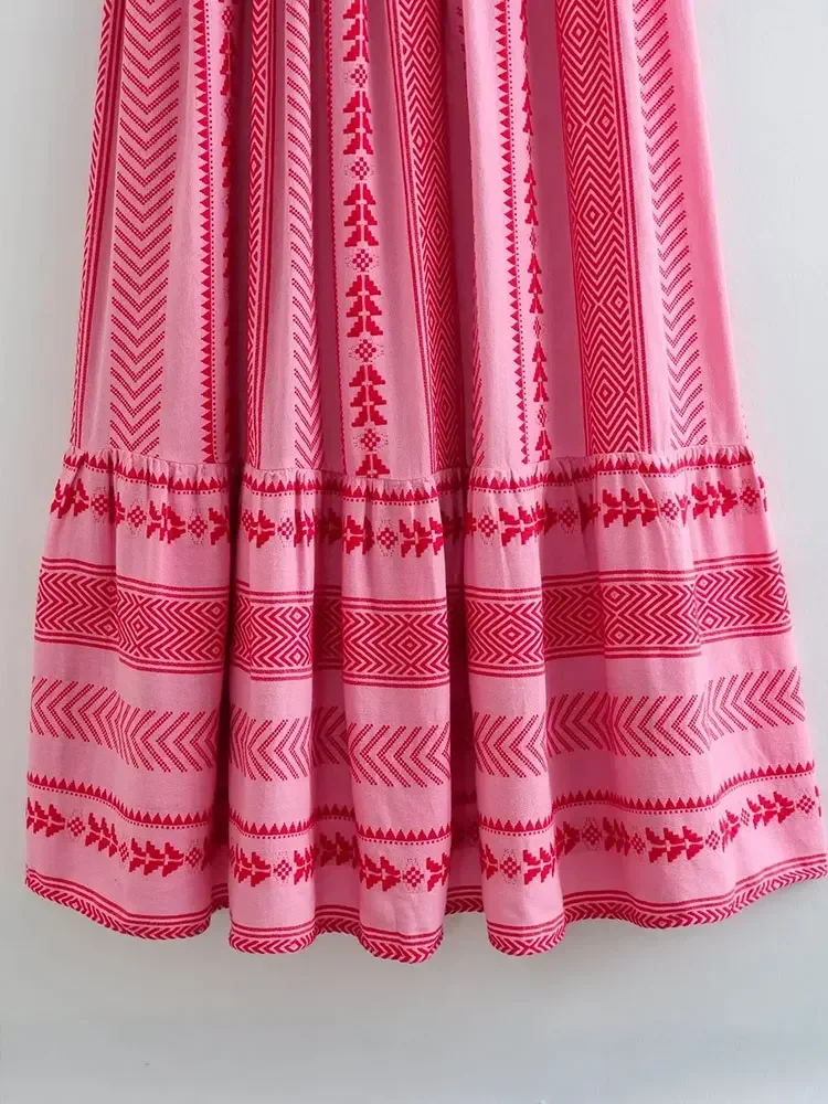 TRAF Women 2024 Bohemian Midi Dress Vacation Charm Splice Knitted Vintage Strap Dress Women Vestidos Mujer 6