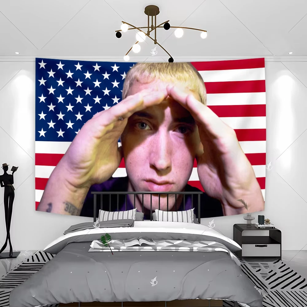 Rap God Hip Pop American Pink Flag EminemS Tapestry Funny Meme Wall Hanging Tapestry Aesthetic Room Decor Hippie Home Decoration 2