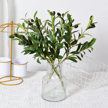 Artificial Olive Green Leaf Branches with Fruits, Fake Plants, Home Garden, Wedding Party Decoration, Christmas Arrangement