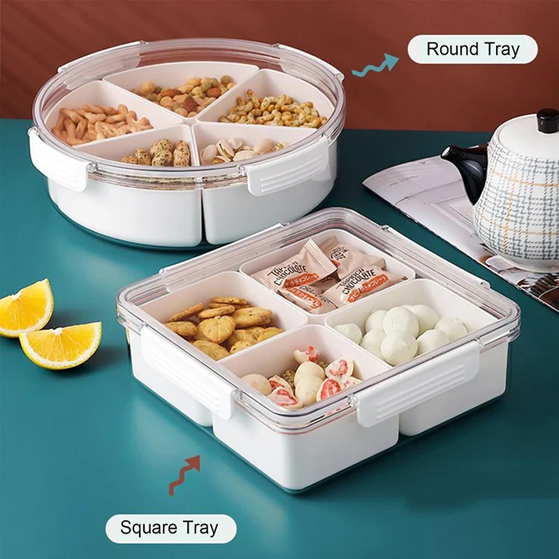 Multifunction Food Storage Tray Divided Snack Fruit Tray With Lid