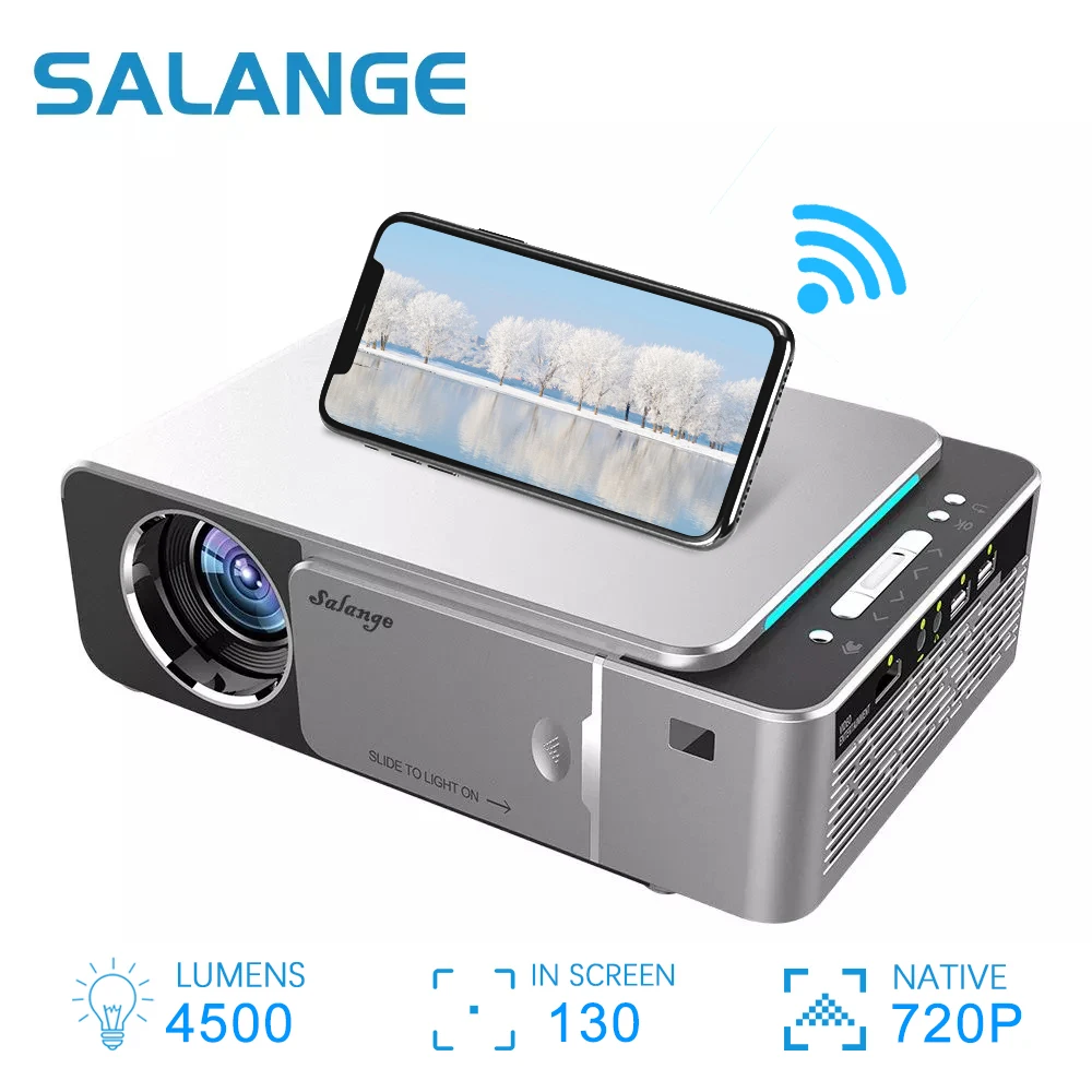 

Salange T6 Projector Mini, Support 1080P 4K LED 4500 Lumens HDMI USB Portable Home Theater Proyector WIFI Mirroring Beamer