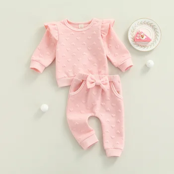 0-24M Newborn Infant Baby Girl 2Pcs Autumn Clothing Set Long Sleeve Heart Printed Top Shirt Long Pants 2