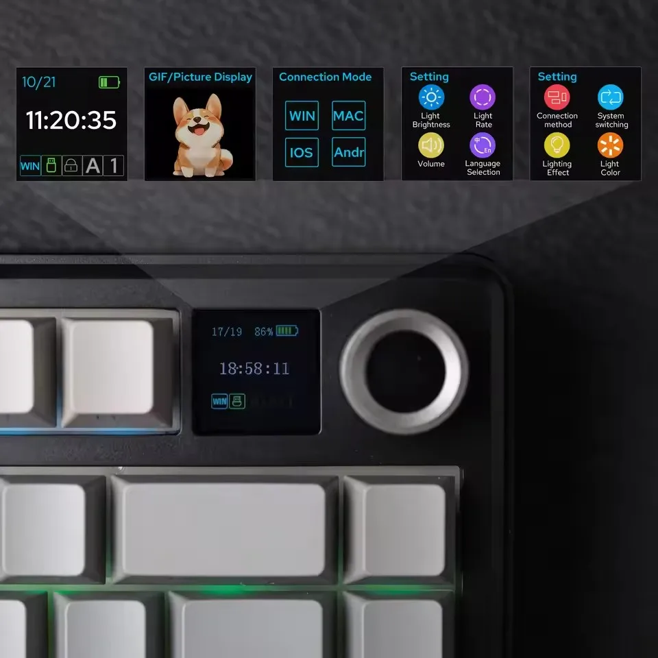 AULA F75 MAX ワイヤレスメカニカルキーボード TFTスクリーンノブ付き