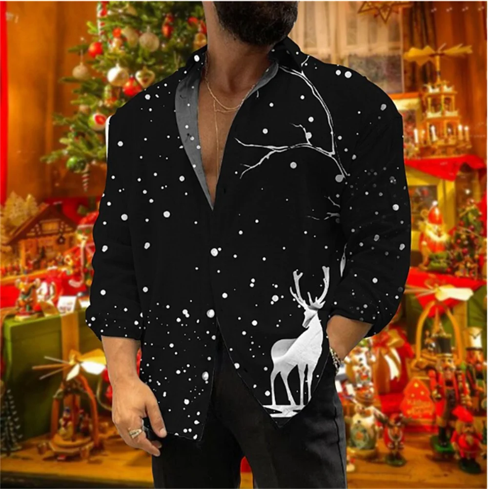 thumbnail image 1 of Camisa hawaiana de manga larga de moda para hombre, para socializar en la playa, forro 2024, camisa de hombre de alta gama, camisa estampada en 3D, nieve navideña, 1 of 5