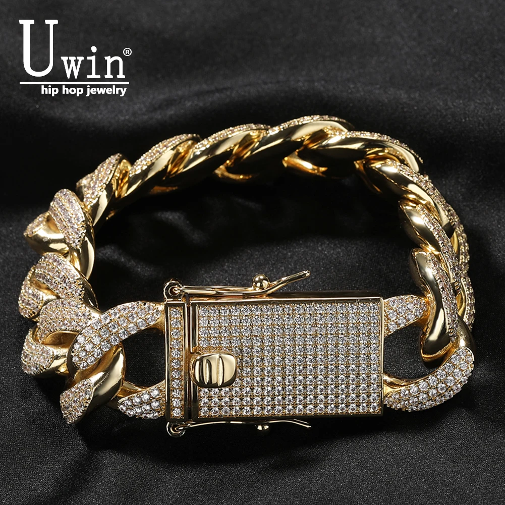 

Uwin 18MM Cuban Link Bracelet Miami Big Bail Prong Iced Out Micropave Bangle Cubic Zirconia Cz For Women Jewelry