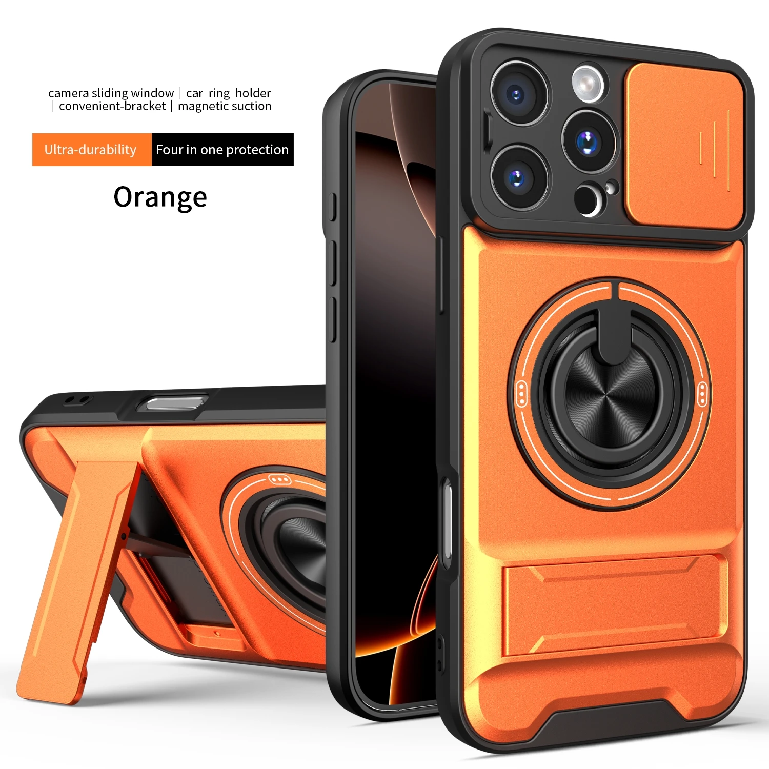 Luxury Armor Shockproof Phone Case with Magnetic Holder and Lens Protection