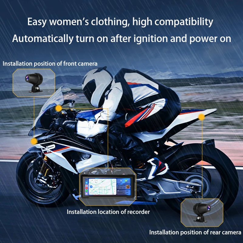 6.86 Inch Screen Dual 1080P Motorcycle Dash Cam GPS Navigator