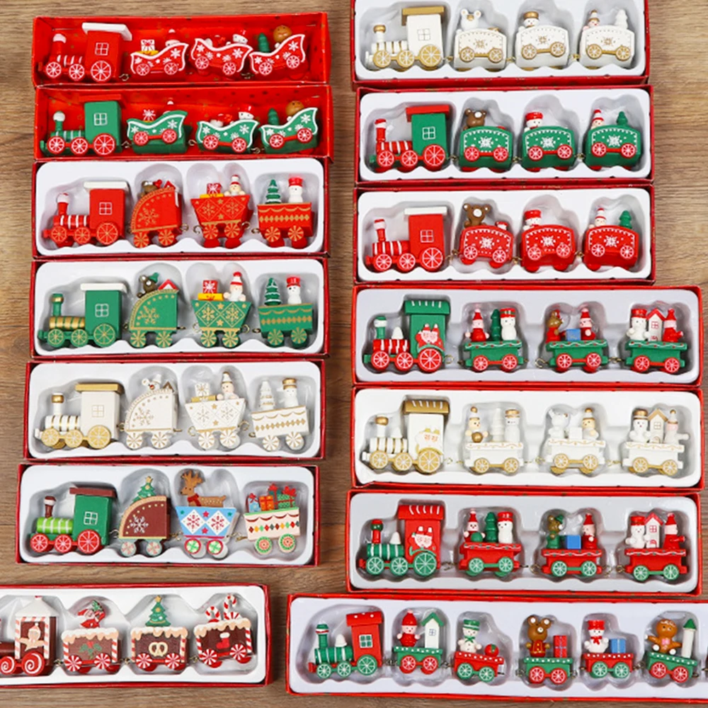 Christmas Wooden Train Ornament Christmas Train Car Gift for Kids Decoration Navidad Home Desk Decor New Year