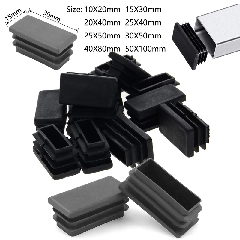 5/10pcs Square Plastic Black Blanking End Cap Tube Pipe Insert Plug Bung 10X20mm~50X100mm