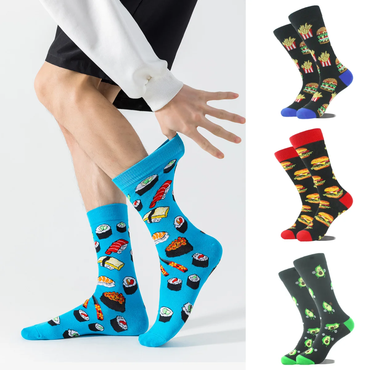 Unisex Mid-calf Socks 1 Pair Hamburgers Fries Avocado Sushi Pattern Personalized Street Style All Seasons
