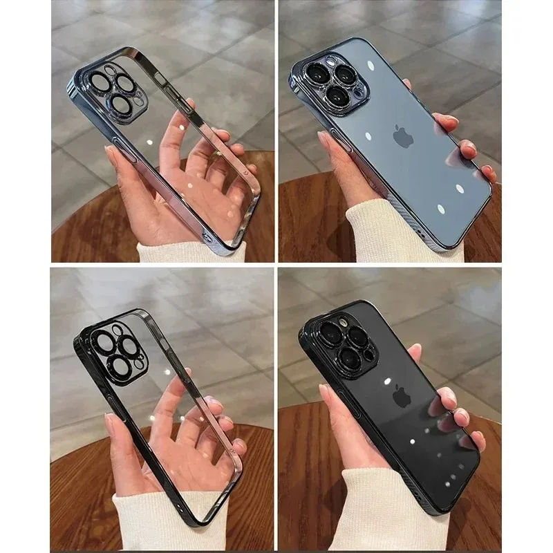 Luxury Plating Clear Phone Case with Full Lens Protector and Silicone Cover