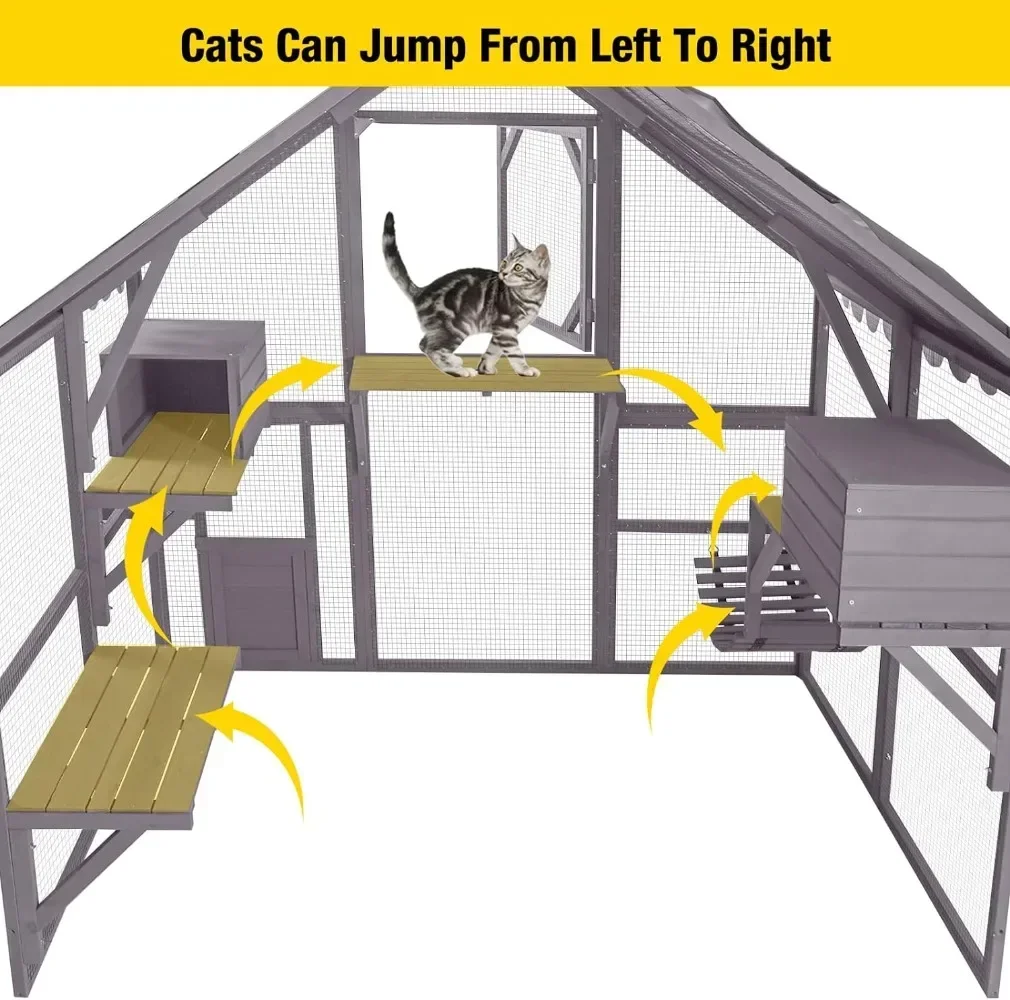 Cat Enclosure Outdoor Catio Large Run with Bridges Walks Small Houses Roof Cover 28.27ft and 56.54ft cat cage