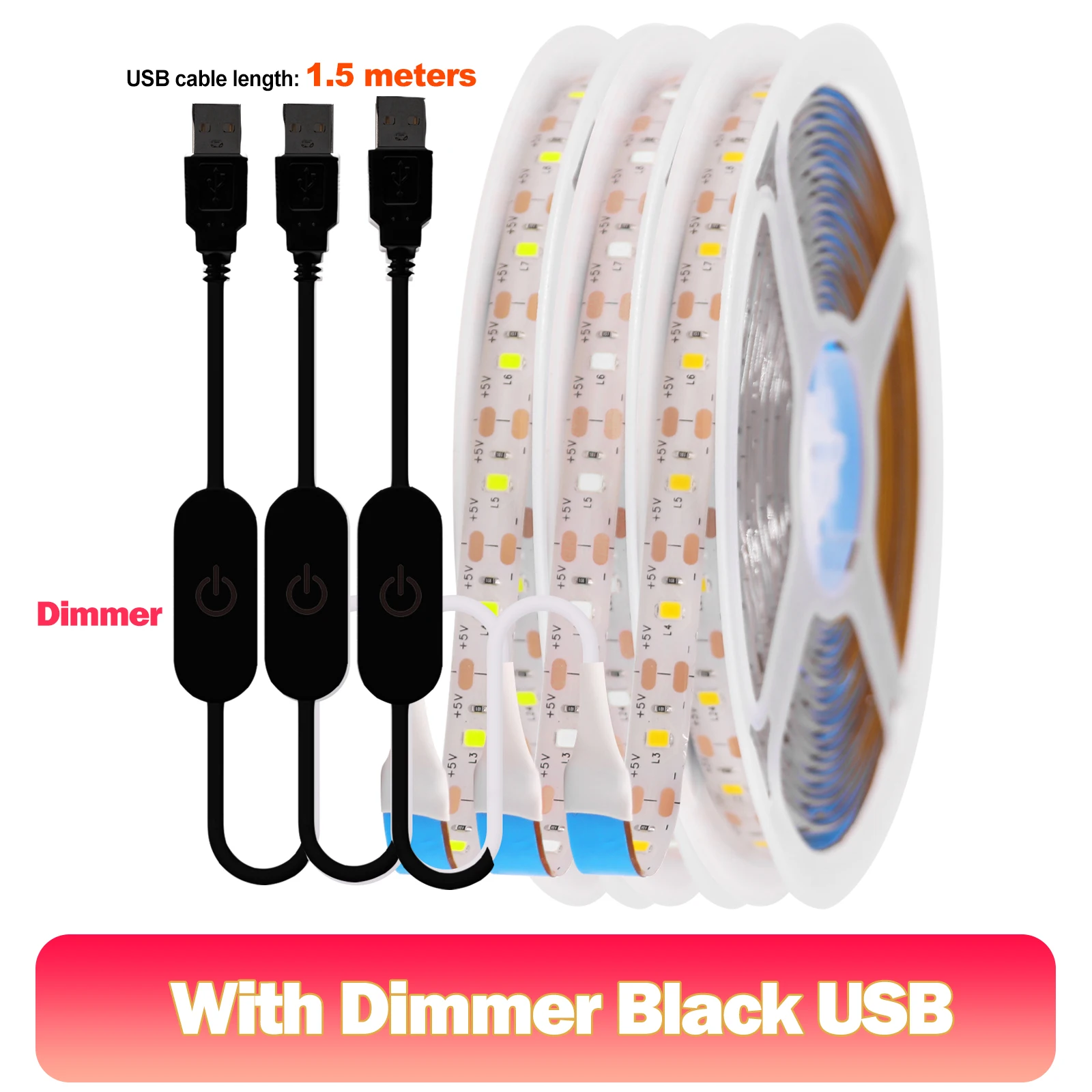 ตัวเลือกสินค้า LED Strip Light 60LEDs 1/3/5M สีขาวอุ่น-ฟ้า ปรับสว่างได้ กันน้ำ