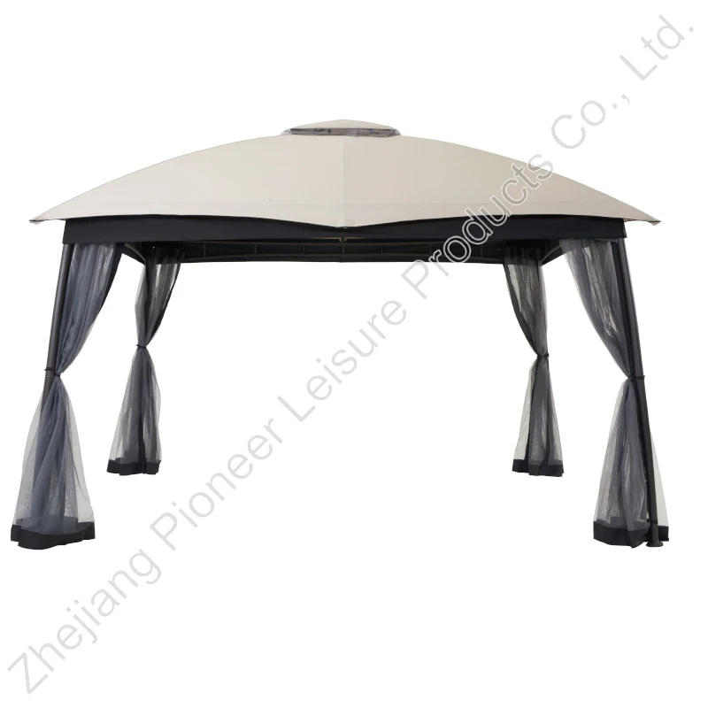 

10x12ft Factory Directly Dome Top Arched Leg Grey Color Soft Patio Gazebo With Netting & Curtain For Yard Grass