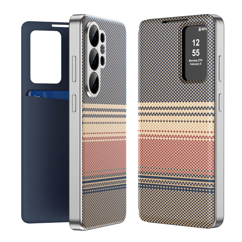 Luxury Smart Display Window Carbon Fiber Pattern Protective Case