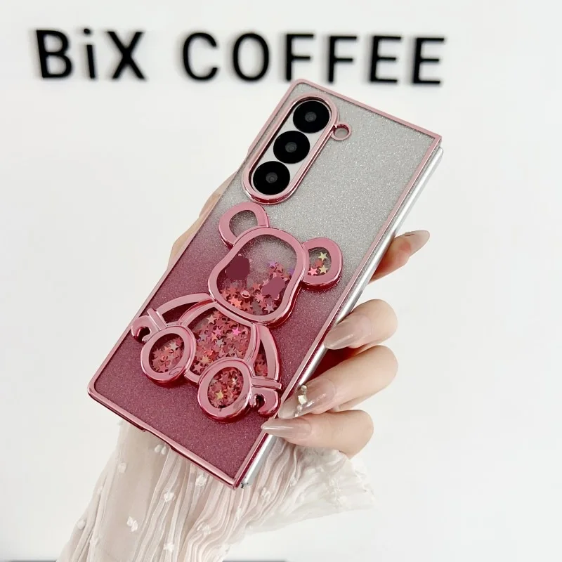 Gradient Luxury Plating Shockproof Phone Cover - Bear Clear Flip Case