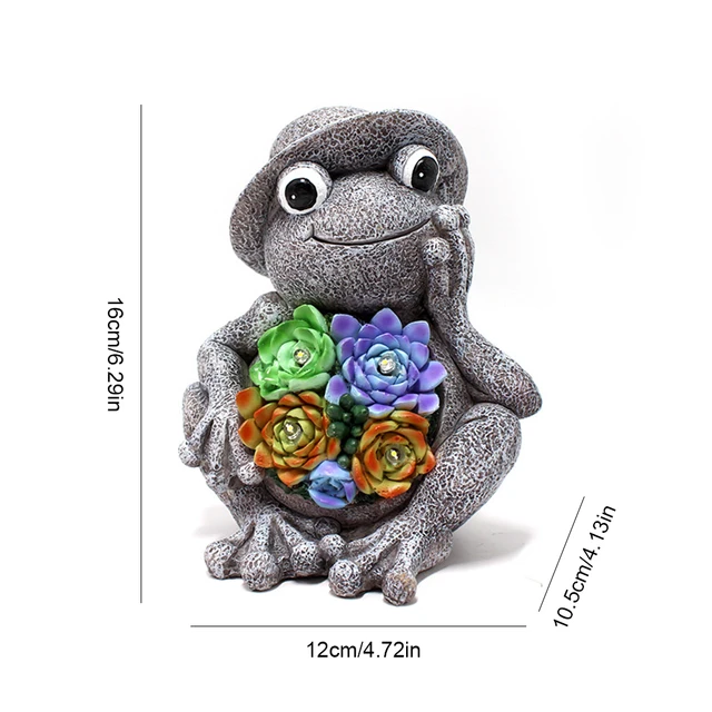Solar Powered Succulent Animal Statue Waterproof Frog Succulent Ornament Creative Mini Frog Sculpture Courtyard Decoration 6