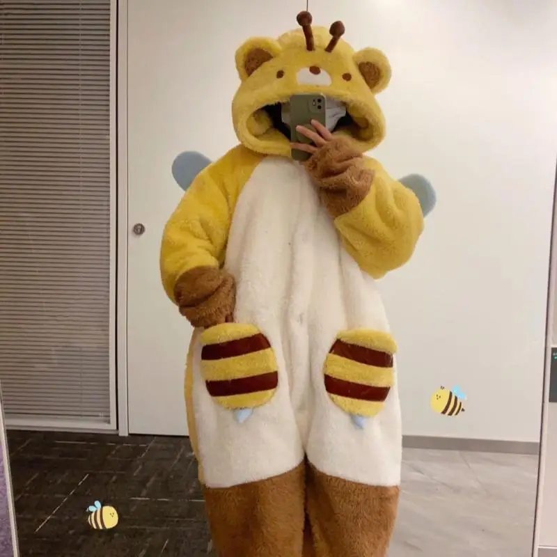 

Adult Bee Bear Cosplay Costume Robes Kigurumi Onesie Anime Nightgown Halloween Cartoon Pajamas