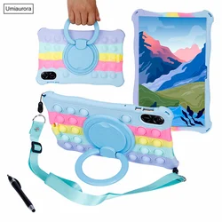 Silicon Bubble Tablet Case with Hand Ring Stand - Enhanced Protection and Comfort for Honor X8a 11 inch (Rainbow Light Blue)