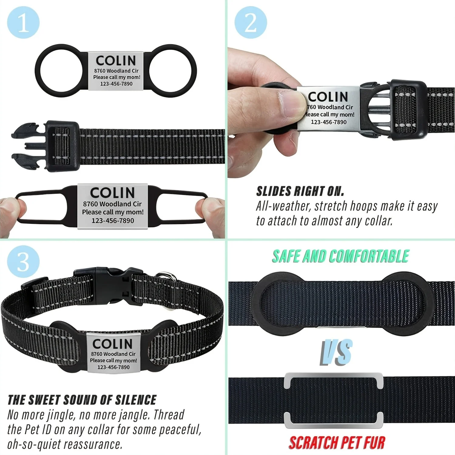 Personalised Dog Tag Silent Slide On Id Tag For Pet Collars_voghion.com