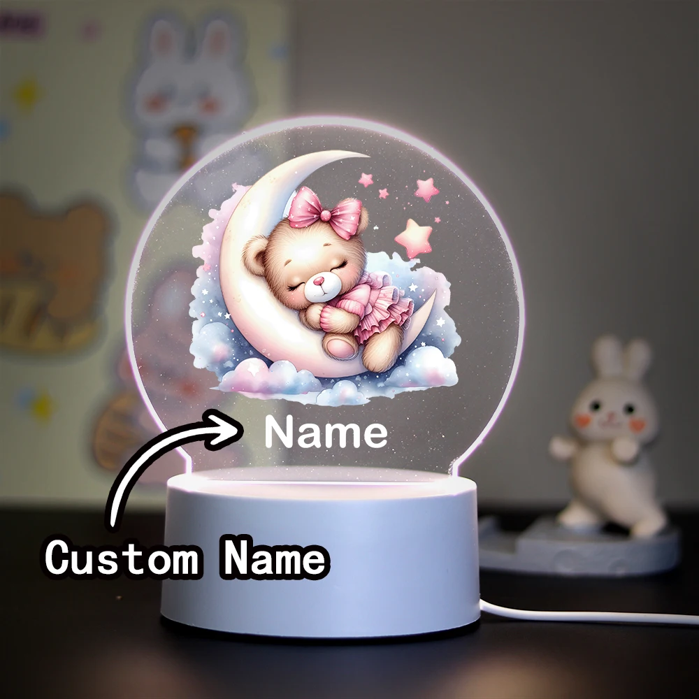 1Pc Schöne Angepasst Name Kleine Bär Schlafen 3D Licht Illusion LED Nachtlicht Für Schlafzimmer Dekor Warmes Licht kinder Geburtstag