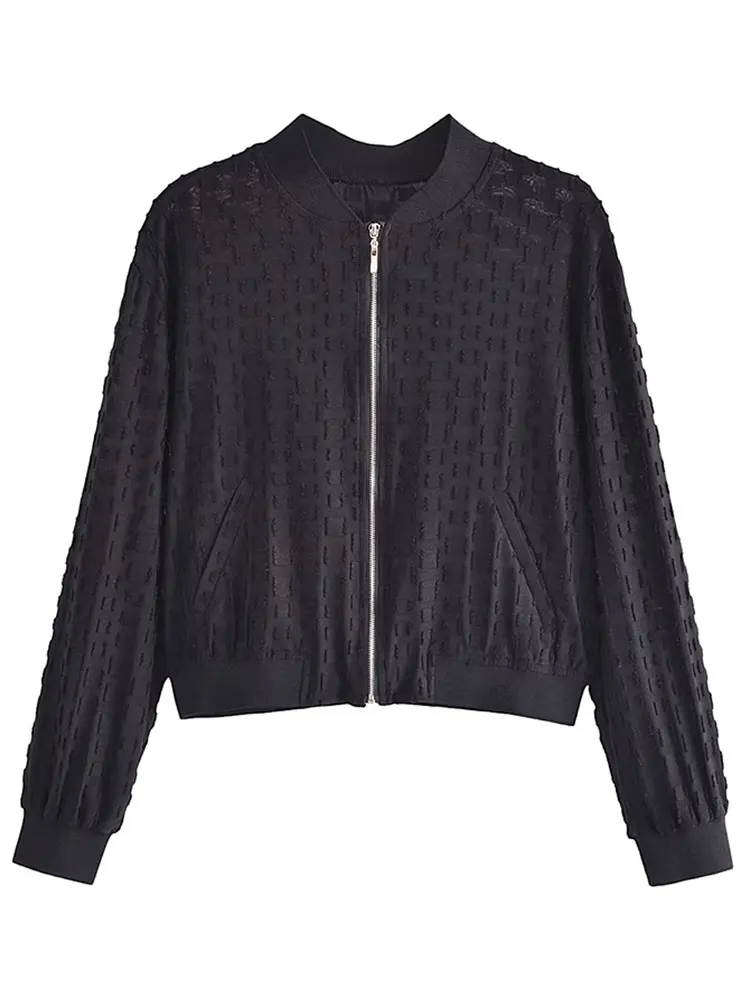 

V-neck Solid Long Sleeved Loose Zip Jacket Fashion Elegant Black Women's Coat 2023 Ladies Casual Party Club Streetwear Female