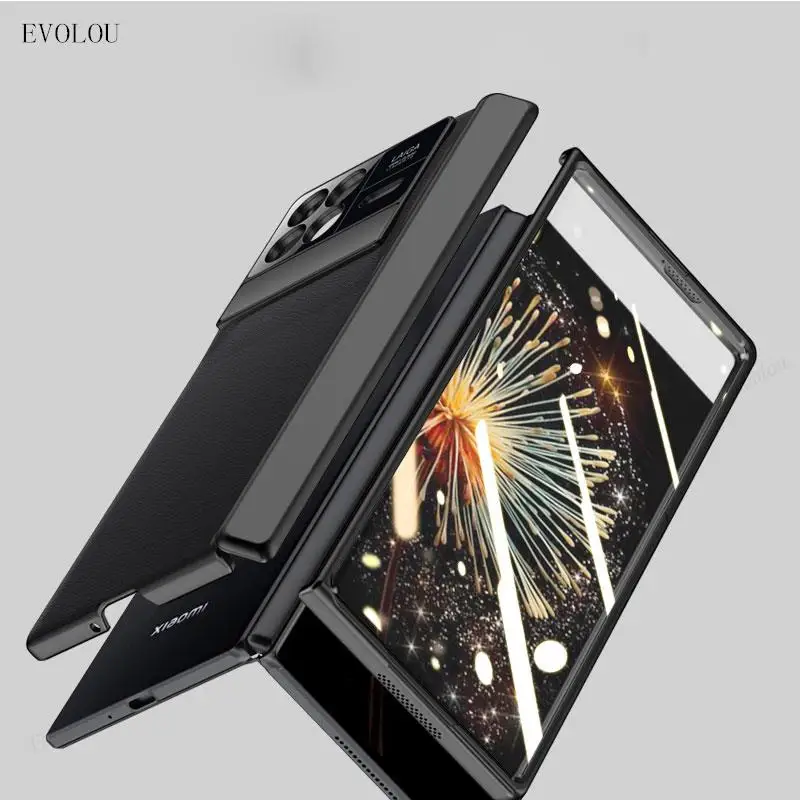 Premium Plain Leather Magnetic Hinge Kickstand Folding Phone Case - Shockproof Full Protective Cover