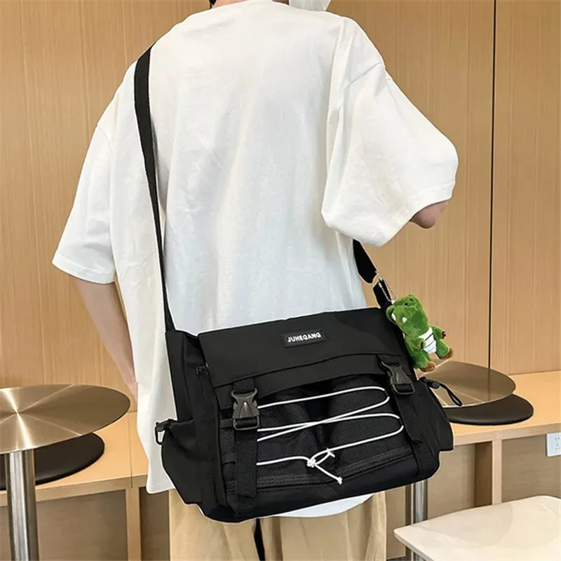 Harajuku Teenagers Nylon Crossbody Bag with Meshes Pouch, School Campus Student Shoulder Bag, Stylish Multi Pocket Messenger Bag