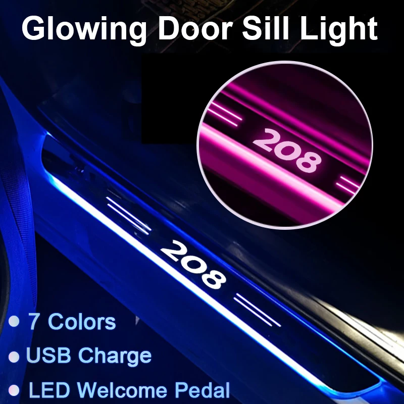 Accessori Per La Luce Del Percorso Dell'Atmosfera Ricaricabile Per Peugeot 208 Sill Trim Lampada Per Proiettore A Led A Pedale Di Benvenuto Scintillan