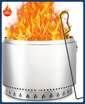 [Limited Time Offer!]27" Smokeless Fire Pit with Air Switch, Wood Burning Portable Stainless Steel Outdoor Firepit with Fixed St 1