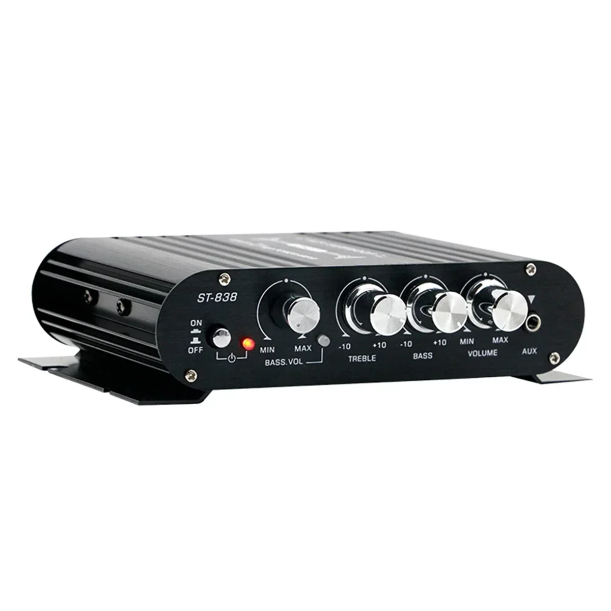 ST-838 HIFI 증폭기 2.1 채널 차량용 MP3 미니 앰프 AUX 입력 고음 및 저음 조정 슈퍼베이스 20Wx2 + 40W 증폭기