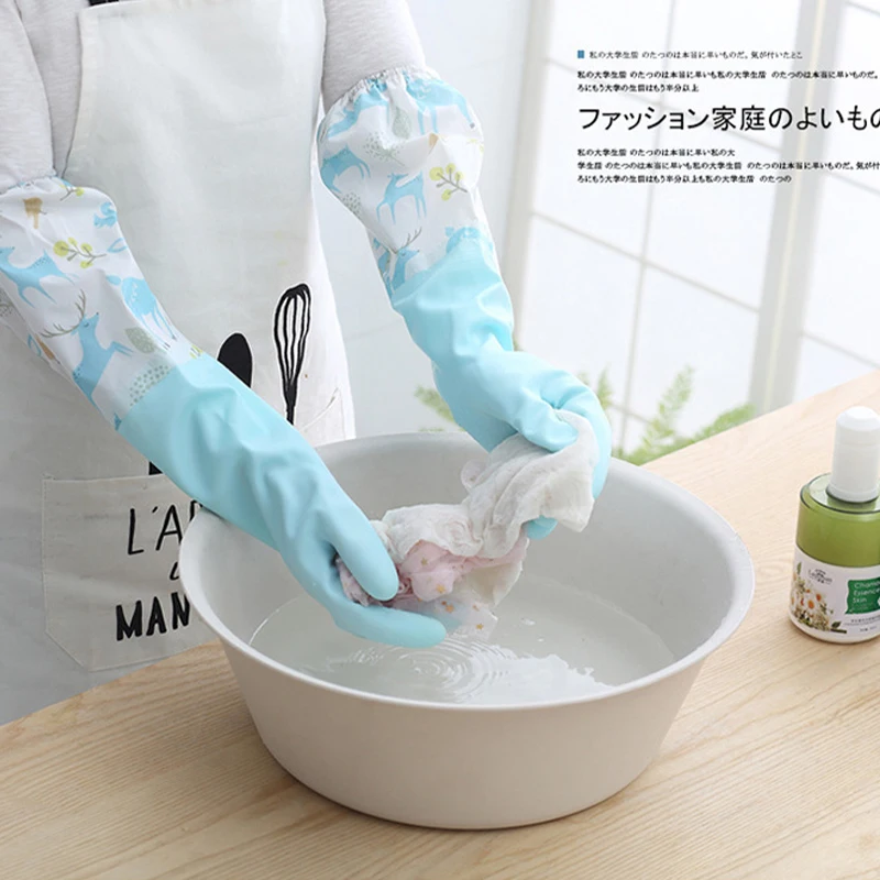 Dishwashing Gloves Single Layer Household Chore Splicing Sleeve Waterproof Gloves Plush Elastic Band Mouth Rubber for dishwashing gloves cleaning gloves