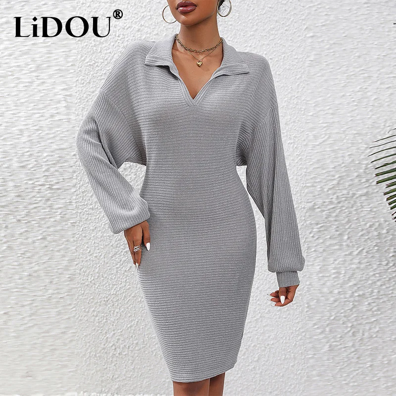 

Autumn Winter Polo-neck Casual Fashion Long Sleeve Robe Female Elegant Bodycon Dress Women's Solid Color Temperament Vestidos